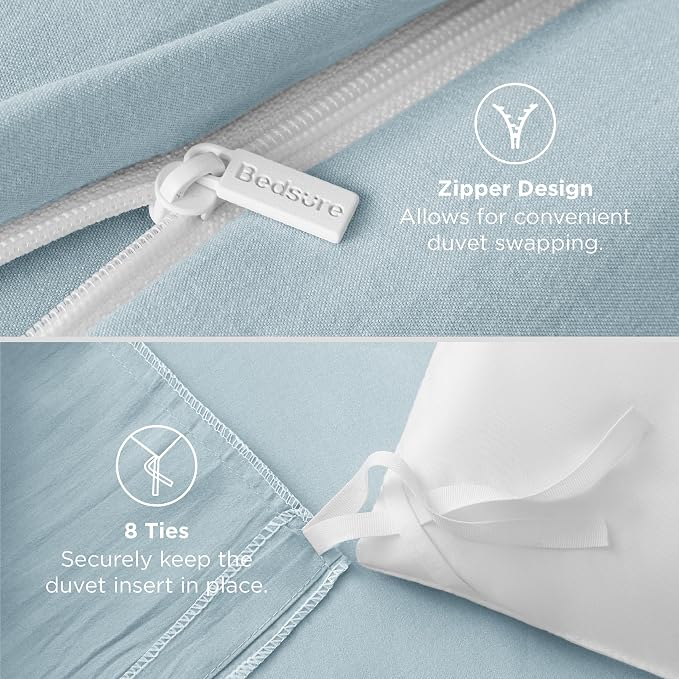 Bedsure Baby Blue Duvet Cover King Size - 3 Pieces Prewashed Cotton-Like Polyester Extra Soft Bedding Set, Includes 1 Duvet Cover 104x90 Inches with Zipper Closure & 2 Pillow Shams, No Comforter