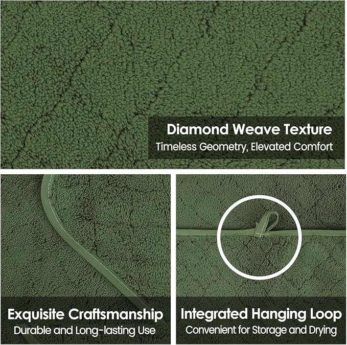 JML Microfiber Bath Towels Set of 2, 30 in x 60 in, Olive-Green | Hanging Loop, Super Soft, Absorbent, Lint Free, Fade Resistant, Lightweight, Quick Dry, Use for SPA , Sauna, Salon Hair Wrap