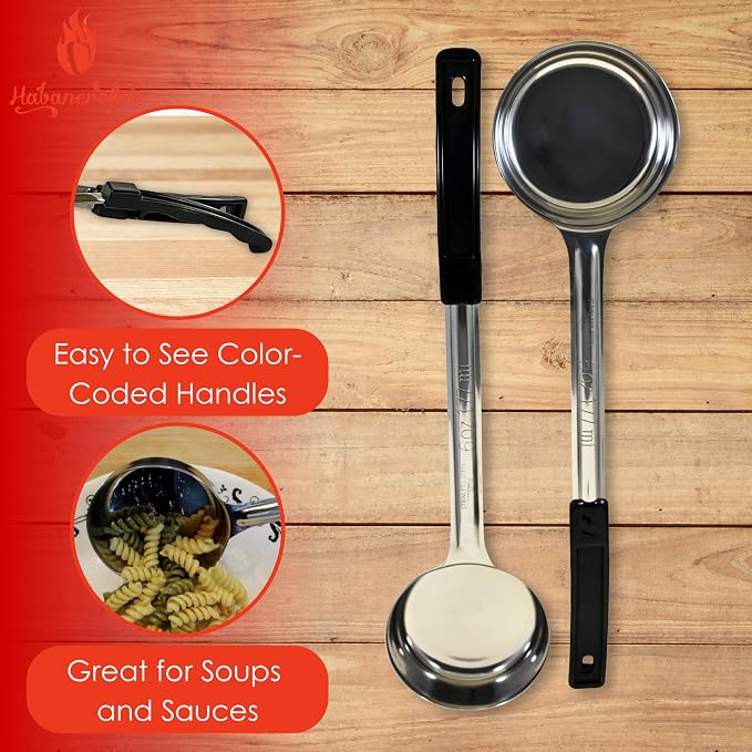 6 oz Solid Stainless Steel Portion Control Ladle Spoon | Commercial-Grade Spoodle for Portioning & Serving - Soups, Sauces & Buffet Service. Color-Coded by Size. Dishwasher Safe.