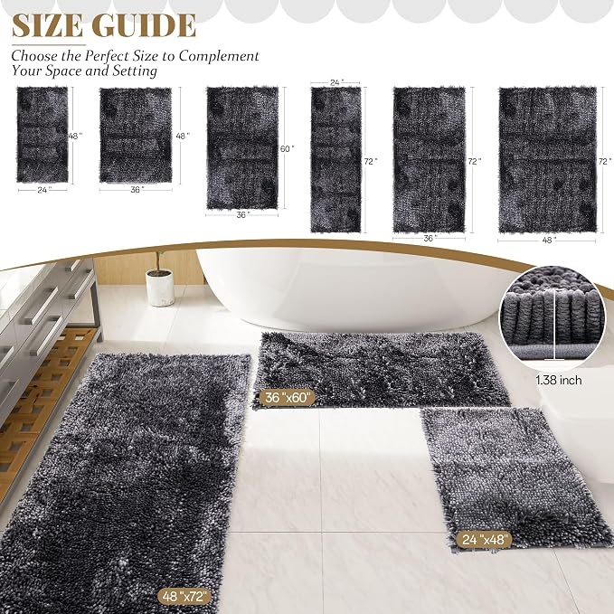 Bathroom Rugs Mat 48 x 36, Soft Absorbent Chenille Bath Rugs, Rubber Backing Bath Mats for Bathroom Floor, Tub, Shower, Bedroom, Home Decor Accessories, Quick Dry Machine Washable, Dark Grey