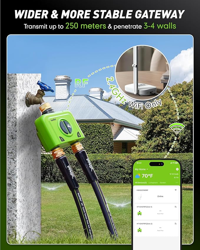 RAINPOINT WiFi Water Timer for Garden Hose, 2 Zone WiFi Sprinkler Controller, Smart Hose Timer Valve, Automatic Drip Irrigation System/Rain Delay for Garden/Lawn
