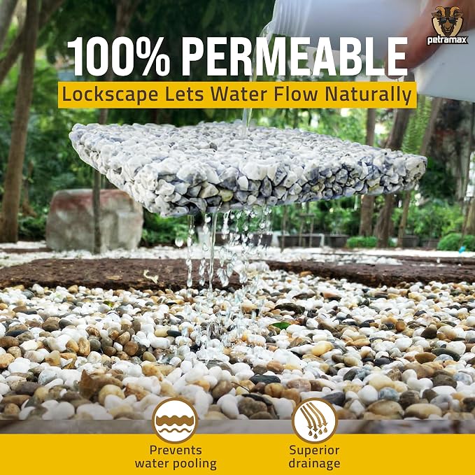Petra Max Rock Glue for Landscaping, 1 Gallon - Wide Coverage & Pet Safe Mulch Glue for Rocks - Lockdown Gravel/Pebbles/Stones - Sticky Clear Gravel Binder & Decomposed Granite Stabilizer