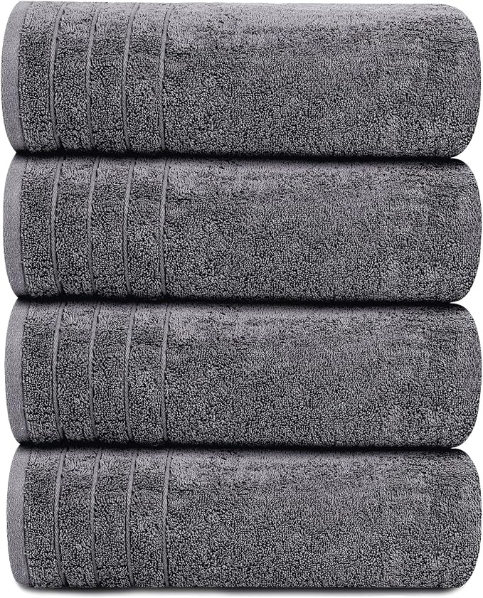 Tens Towels 4 Piece Extra Large Bath Towels 30 x 60 Inches, Dark Grey | 100% Cotton, Larger & Lighter Weight, Quicker to Dry, Super Soft and Absorbent, Perfect for Bathroom