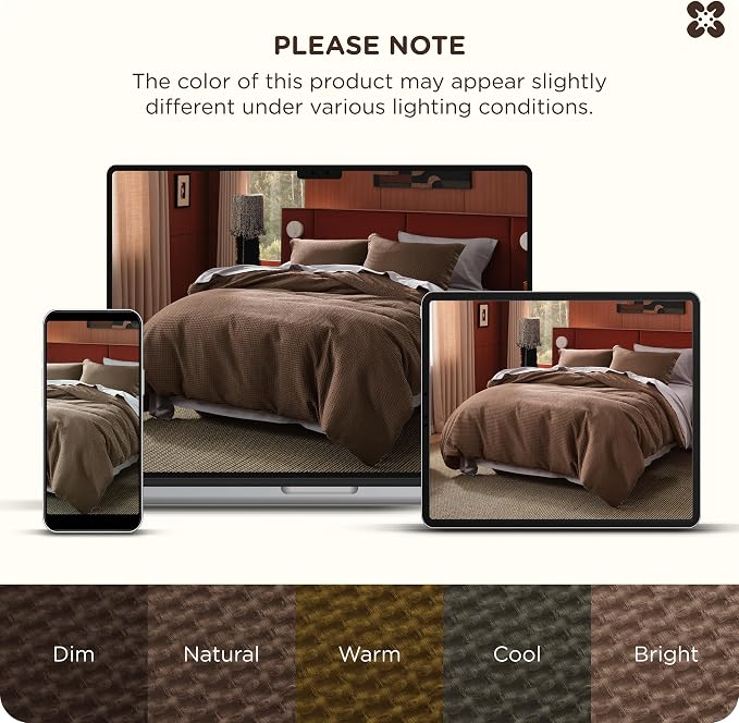 Bedsure Cotton Duvet Cover Queen Size - 100% Cotton Waffle Weave Chocolate Brown Duvet Cover Queen Size, PureWoven Breathable Bedding Set for All Season, 3 Pieces, 90"x90"