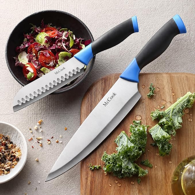 McCook Knife Sets, German Stainless Steel Kitchen Knife Block Sets with Built-in Sharpener | German Forged Stainless Steel, Razor Sharp, Anti-Rust, Restaurant Grade,Ergonomic Handle,Full Tang,Gift Box