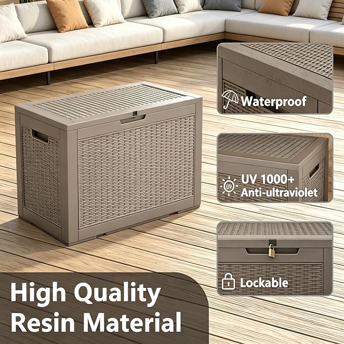 100 Gal Outdoor Storage Box Waterproof Lockable,Deck Box,Gas Lift,Grey | Waterproof Resin Deck Box, Lockable Gas Lift Outdoor Storage for Patio Cushions, Garden Tools, Pool Supplies