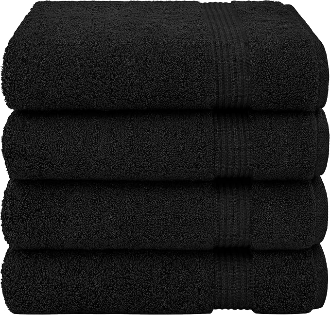 Cotton Paradise 100% Cotton Turkish Towel Set, Soft Absorbent Quick Dry, 4 Piece Bath Towel Set, Coal Black