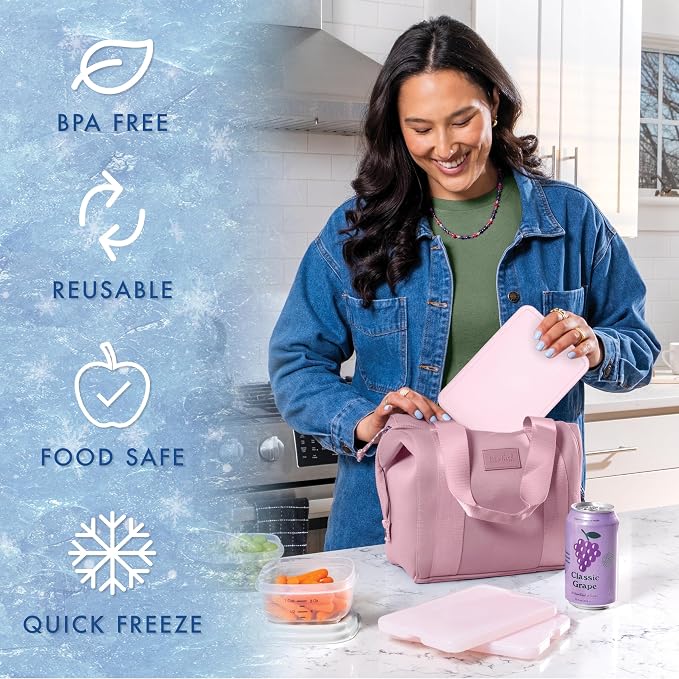 Cool Coolers by Fit & Fresh 4 Pack XL Slim Ice Packs, Quick Freeze Space Saving Reusable Ice Packs for Lunch Boxes or Coolers