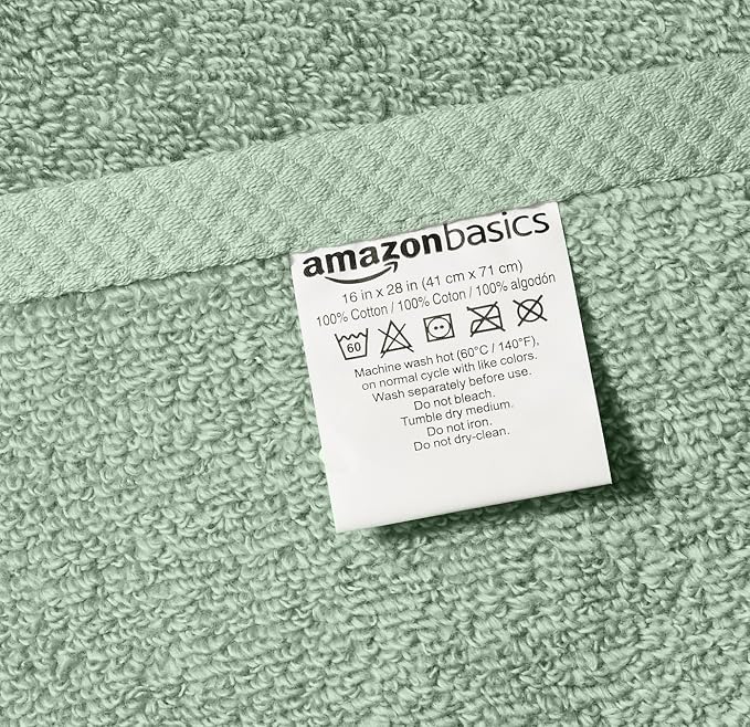 Amazon Basics Lightweight Quick-Dry Hand Towels, 100% Cotton, 28" x 16", Seafoam Green, 8-Pack