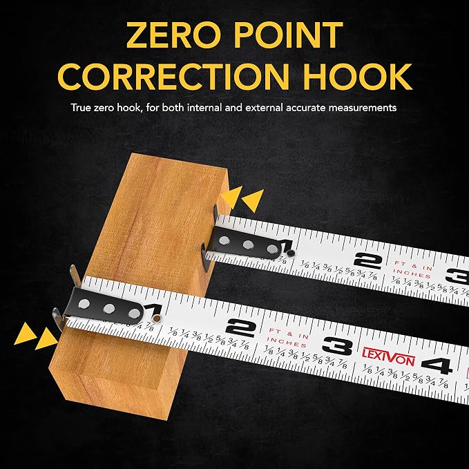 LEXIVON [2-Pack] 25Ft/7.5m Tape Measure, DuaLock & AutoLock | 1-Inch Wide Blade with Nylon Coating, Matt Finish White & Yellow Dual Sided Rule Print | Ft/Inch/Fractions/Metric (LX-204)
