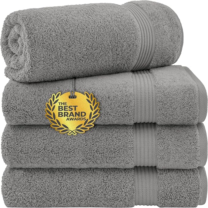 Cotton Paradise Turkish Towel Set, Soft Absorbent Quick Dry, 4 Piece Bath Towel Set, Light Grey