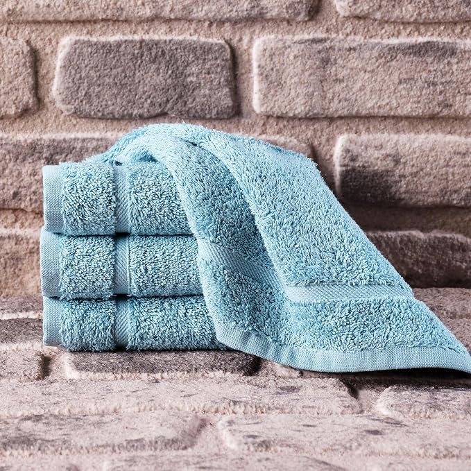 Washcloth Linen Set Premium Original Turkish Cotton, Hotel Quality for Maximum Softness & Absorbency for Face, Hand, Kitchen & Cleaning (Light Blue, Washcloth Set)
