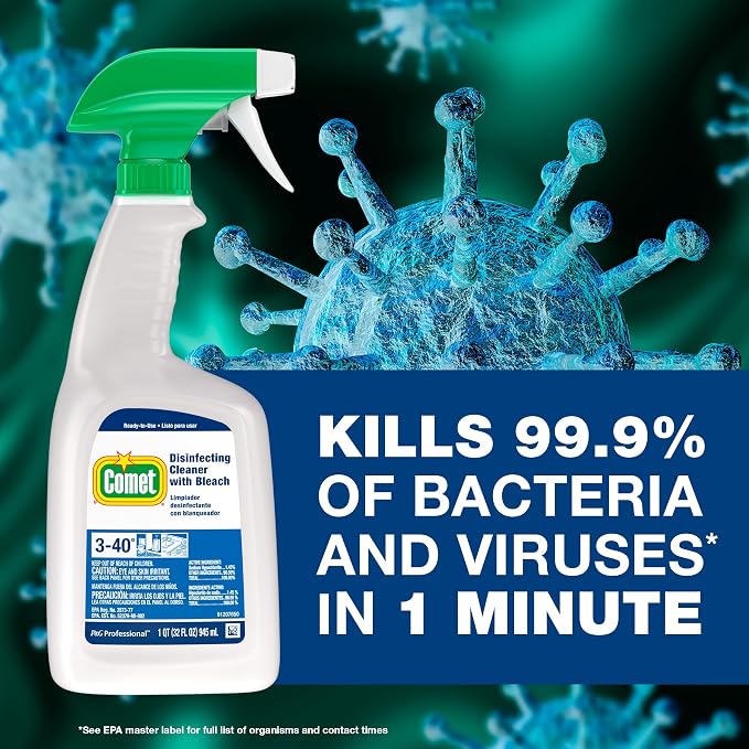 Hospital Grade Bulk Disinfecting Bathroom Sanitizer by Comet Professional, Multi-Purpose Spray Cleaner Wipes up Pathogens, for Commercial Use, 32 oz. (Case of 6)
