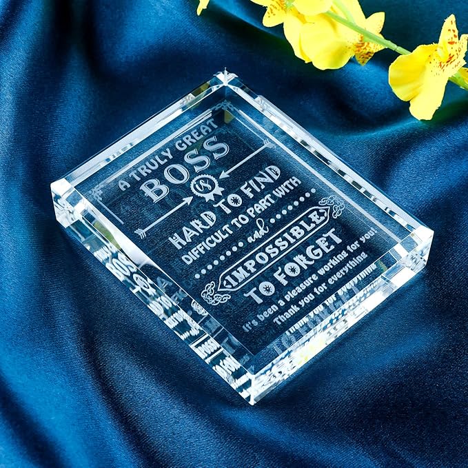 Movdyka Engraved Crystal Boss Going Away Gift for Women Men, Great Appreciation Gifts for Best Boss Lady Desk Decoration Paperweight Present for Boss Day Leaving Retirement Birthday Christmas