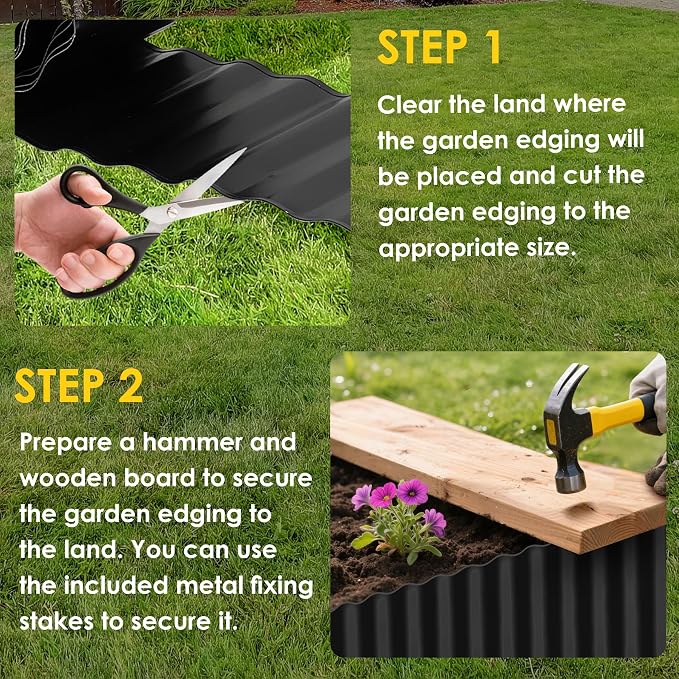 Vehipa Corrugated Garden Edging for Landscaping 6" x 60 Ft Metal Black | Garden Landscape Edging for Flower Bed, Lawn Border Landscape for Garden, Yard DIY