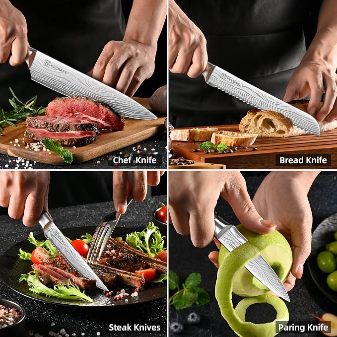 14 Pcs Kitchen Knife Set with Block, Ultra Sharp Knife Block Set | Japanese High Carbon Stainless Steel, Professional Chef Knife Set with Ergonomic Pakkawood Handle and Sharpener