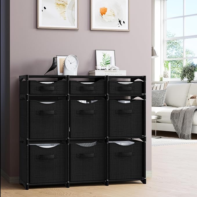 Cube Storage Organizer with 9 Storage Bins Included – Storage Cubes for Home Organization, Toy Storage, Office Storage, Living Room Storage, and General Storage Solution (Black)