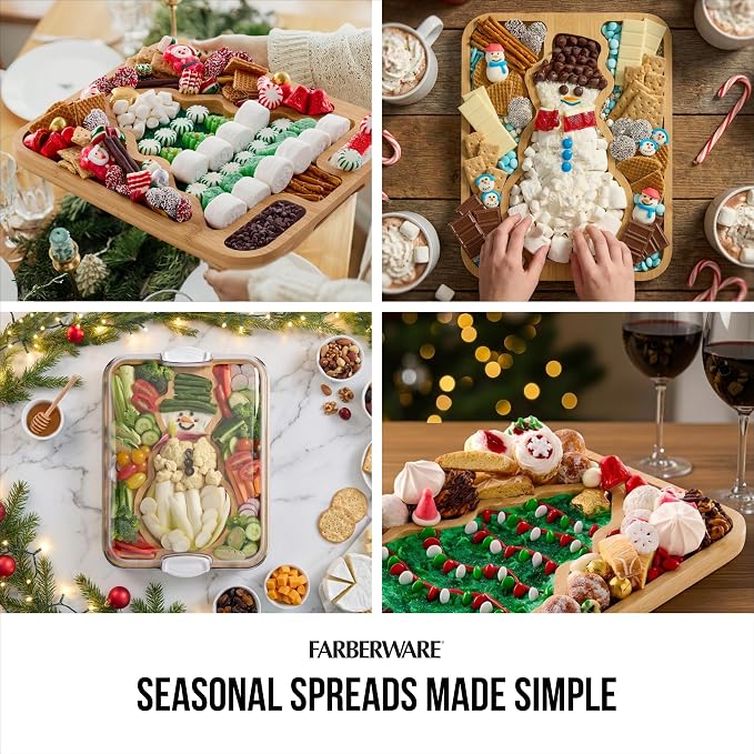 Farberware Tree Build-A-Board with Clear Locking Lid – Holiday Prep and Serve Board for Charcuterie, Cookies, Candy, and Seasonal Entertaining