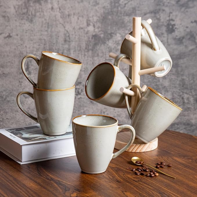 MONITO 17oz Ceramic Coffee Mugs Set of 4, GrayYellow Large Mugs with Handle | Mugs with Gold Rim for Latte,Tea&Cocoa,Dishwasher&Microwave Safe,Reactive Glaze Cups,Ideal Gift for Office and Home Use