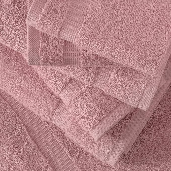 SALBAKOS 100% Turkish Cotton Bathroom Towel Set of 6-Piece, Rose | 630 Gsm Thick Super Soft Highly Absorbent 2 Bath + 2 Hand + 2 Washcloth Towels Sets, Giftable, Hotel Quality, Made in Turkey