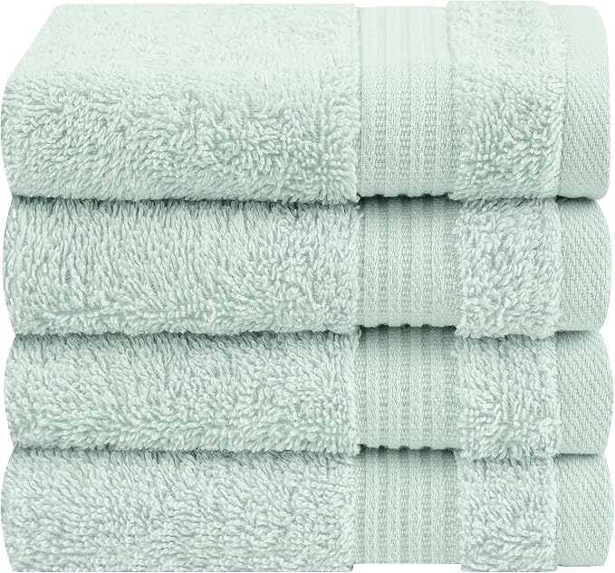 Cotton Paradise 100% Cotton Turkish Towel Set, Soft Absorbent Quick Dry, 4 Piece Washcloth Set, Mint Green