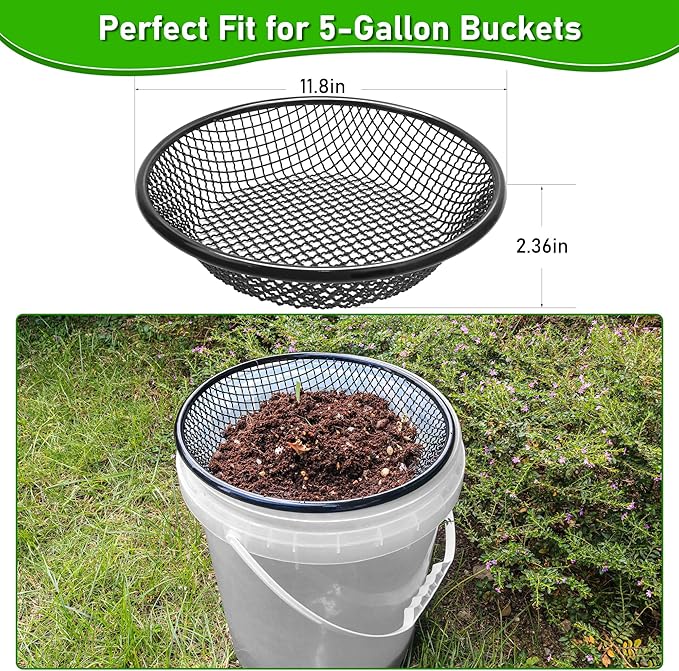 4Pcs 11.8" W Soil Sifter for Gardening, 2,4,6,8mm Grid Rock Sifter for 5 Gallon Bucket, Stainless Steel Fine Dirt Sifter, Compost Sifter for Capturing Dirt, Sand, Rocks, and Filtering Compost (Black)