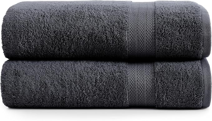 LANE LINEN Large Bath Sheets Absorbent Quick Dry 100% Cotton 2 Pack - Black | Large Bath Sheets - Classic Terry Weave, Densely Woven, Coordinated Colors, Everyday Durability, OEKO-TEX Certified