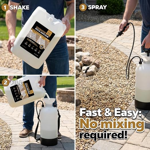 DOMINATOR Rock Anchor 5 Gal - Rock Glue for Landscaping Gravel & Stone, Ready to Spray, Locks in River Rock, Pea Gravel & Decorative Rock, Prevents Scattering & Washouts, Water-Based