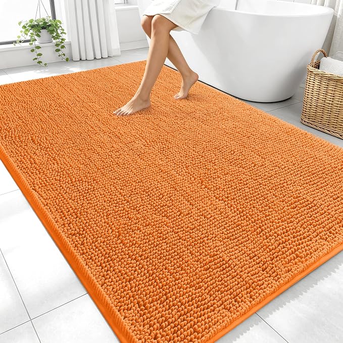 OLANLY Large Bathroom Rugs 70x46, Extra Soft Absorbent Chenille Bath Rugs, Rubber Backing Quick Dry, Machine Washable Bath Mats for Bathroom Floor, Tub and Shower, Home Decor Accessories, Orange