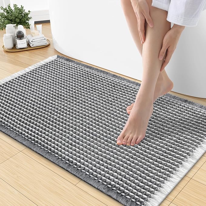 Smiry Waffle Bath Mat 30x18, Extra Soft Absorbent Bathroom Rugs, Non Slip Machine Washable Quick Dry Bath Rugs for Bathroom Floor, Tub, Shower, Home Decor Accessories, Darkgrey & Cream