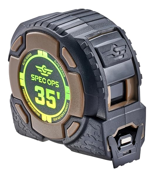 Spec Ops Tools Elite Series Tape Measure for Measuring & Layout, 1 1/4" Double-Sided Blade, Heavy Duty Military-Grade Composite Case, 35 Foot Magnetic