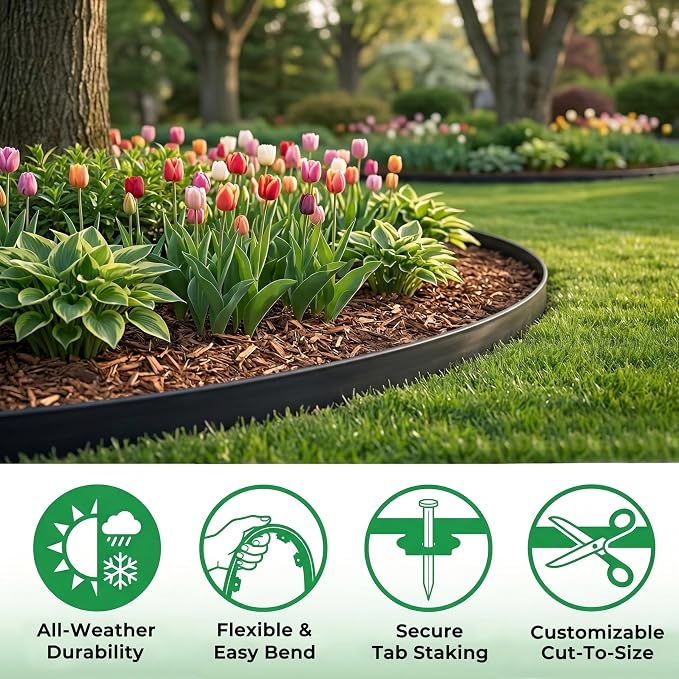 Gardzen 1.5" x80' Landscape Edging Kit with 100 Spikes | Garden Edging Coil for Lawn Borders and Landscape Projects, Easy No Dig Installation with Durable Ground Stakes Included