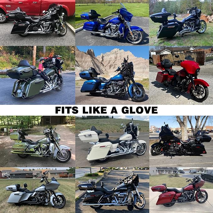 Advanblack Harley Motorcycle Vivid Black King Tour Trunk Pack Luggage +Wrap-Around Backrest Pad for '97-'23 Harley Touring Road King Road Glide Street Glide Electra Glide CVO models