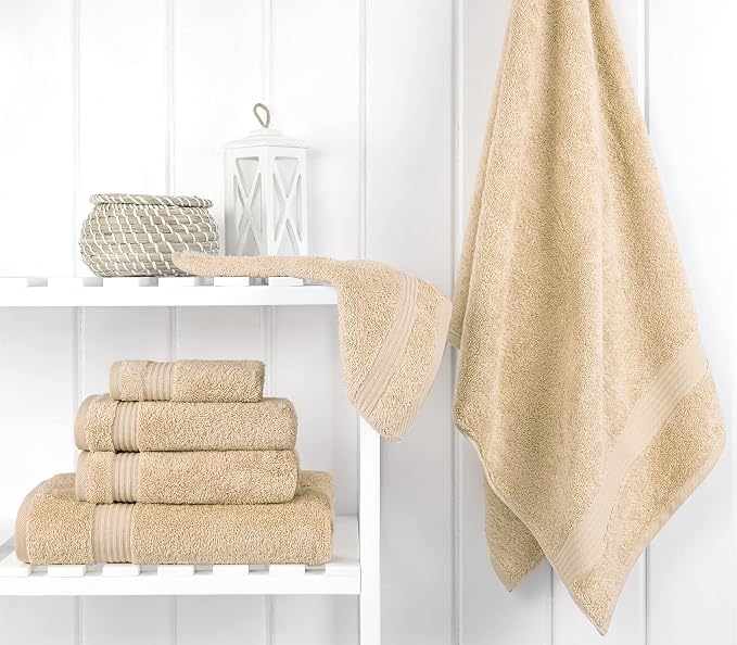 Cotton Paradise 100% Cotton Turkish Towel Set, Soft Absorbent Quick Dry, 6 Piece Towel Set, Beige