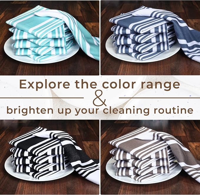 Urban Villa Kitchen Towels Cotton Dish Towels 12”x12” (Set of 8) Grey White