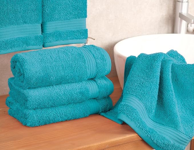 Cotton Paradise 100% Cotton Turkish Towel Set, Soft Absorbent Quick Dry, 4 Piece Hand Towel Set, Ocean Aqua