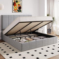 Allewie King Size Velvet Lift Up Hydrualic Storage Bed Frame, Grey | Vertical Channel Tufted Headboard, Hydrualic Underneath Storage, Upholstered Platform Bed, No Box Spring Needed