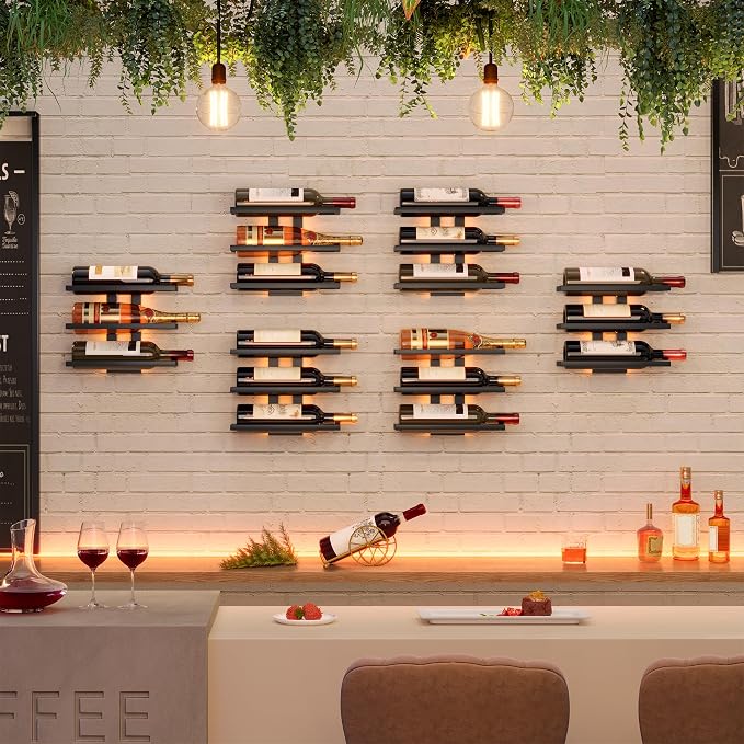 Hoctieon 3 Tier Wall Mount Wine Rack, Wall Racks for Wine Bottles Display and Storage, Hanging Bottle Organizer for Living Room, Dining Room, Wine Cellar, Bar, Black