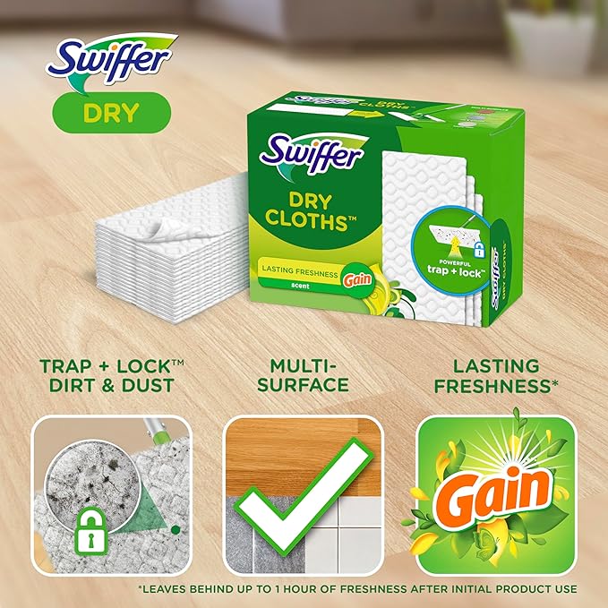 Swiffer Sweeper Dry Sweeping Cloth Refills,Gain Original,32 Count (Pack of 4)