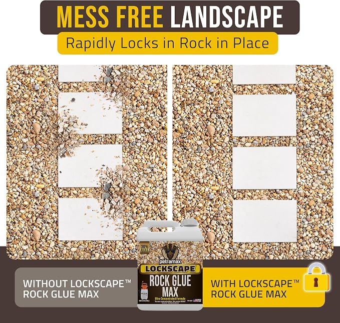 Lockscape Sticky Rock or Sticky Mulch Glue for Landscaping with Sprayer 1 Gallon, Max Rock Glue for Landscape & PetraTools HD101 Bundle, Lockdown Gravel or Mulch for Landscaping Hold (Stone Max)