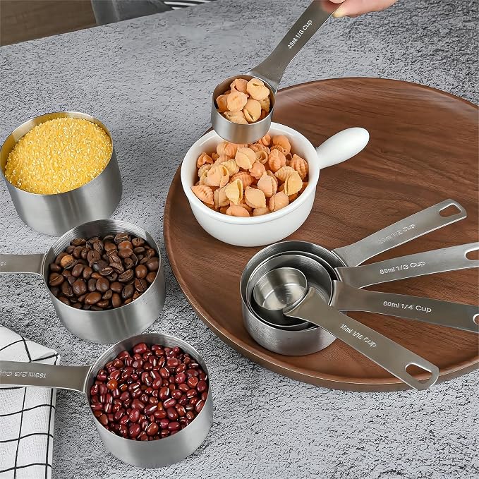 Measuring Cups and Spoons Set, 18/8 Stainless Steel Measuring Cups and Spoons Set for Kitchen & Baking, Heavy Duty Metric & US 8 Measure Cups & 9 Spoons & 1 Leveler