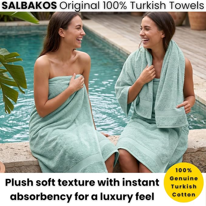 SALBAKOS 2-Piece 100% Turkish Cotton Bath Towels, X-Large 35x70 in, Seafoam | Oversized Bath Sheet Towel for Bathroom & Beach, Thick, Super Soft, Highly Absorbent, Premium Hotel Quality, Made in Turkey