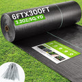 Rintea Weed Barrier Fabric, 6 x 300 ft, 3.2 oz Landscape Fabric | Heavy-duty woven polypropylene with guide lines and 20 U-stakes for gardens, flower beds, landscaping and driveways