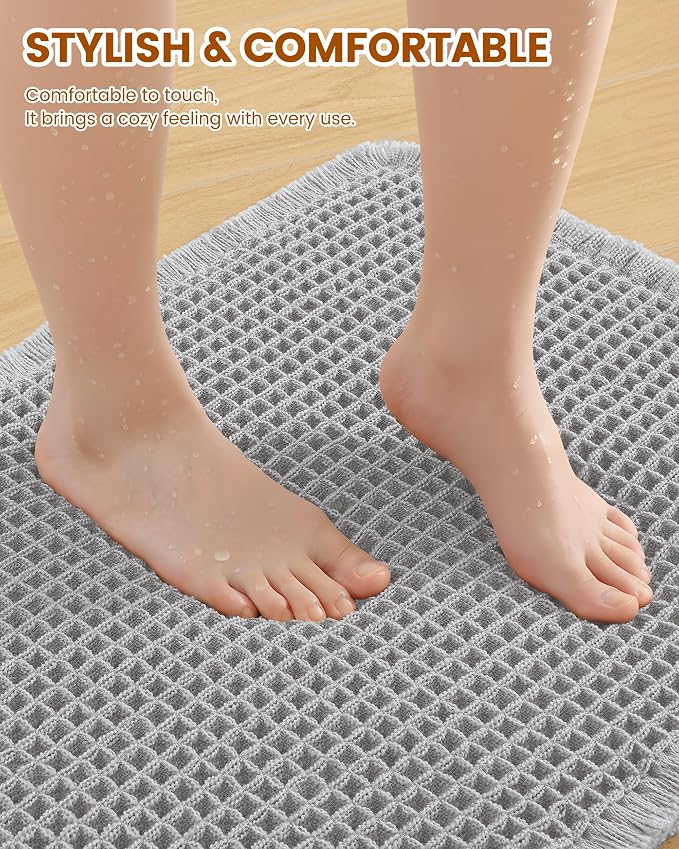 Smiry Waffle Bath Mat 47x24, Extra Soft Absorbent Bathroom Rugs, Non Slip Machine Washable Quick Dry Bath Rugs for Bathroom Floor, Tub, Shower, Home Decor Accessories, Light Grey