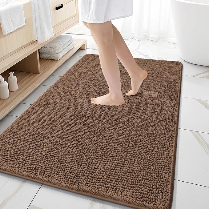 OLANLY Large Bathroom Rugs 59x35, Extra Soft Absorbent Chenille Bath Rugs, Rubber Backing Quick Dry, Machine Washable Bath Mats for Bathroom Floor, Tub and Shower, Home Decor Accessories, Mocha