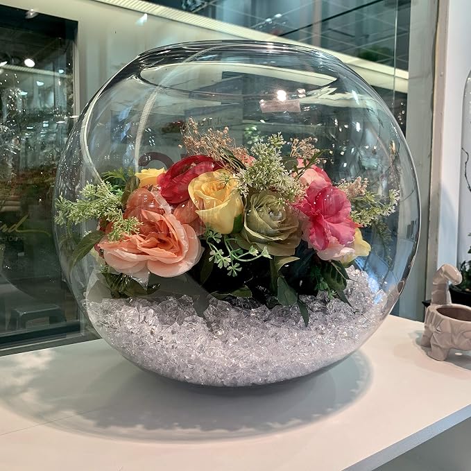 WGV Large Bowl Glass Vase, Diameter 19", Height 16", (Multiple Sizes Choices) Clear Huge Round Bubble Vase Jar, Floral Planter Terrarium for Wedding Event Home Decor, 1 Piece (VBW1916)