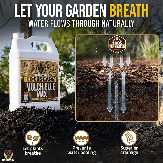 PetraMax Lockscape Mulch Glue for Landscaping Rocks Max Concentrate, Weed Barrier - Non-Toxic Pea Gravel Binder, Mulch & Rock Glue for Landscaping, Landscape Rock & Gravel Stabilizer - (1 Gal)