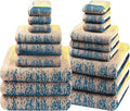 SEMAXE Bath Towel Set, 18 Piece Towel Set for Bathroom, Large Value Pack, Quick Dry Cotton Towels with Hanging Loops, Easy Care, Coastal Ombre