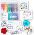 A Brighter Year Large Color The Cosmos Libra Bundle - Adult Mini Coloring Book (3" x 3" - 50 Pages), Post It Notes (50-3” x 3”), Stickers, & Gel Pens - Stress Relief, Mindfulness, Gift, Travel