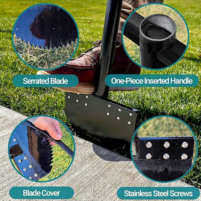 One-Piece 40in Manual Edger Lawn Tool with Spring Steel Blade | Manganese Steel Rubber Handle Border Edger for Landscaping Half Moon Edger for Garden Maintenance